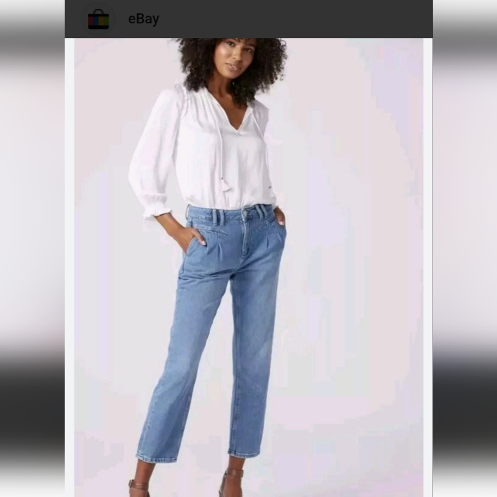 PAIGE Noella Straight Leg Pleat Front Yoke Crop Mom Relaxed Jeans 23